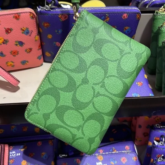 Coach Corner Zip Wristlet In Signature Canvas 
Im/Neon Green - Picture 8 of 16